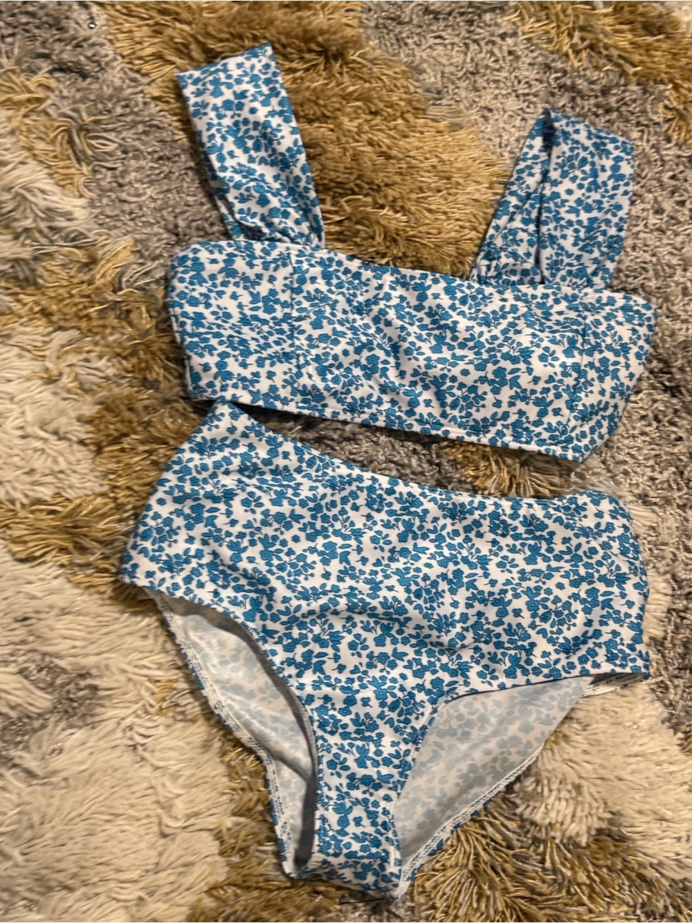 Small Blue Floral Two-Piece Bikini Set / swimsuit / bathing suit S - Picture 3 of 7